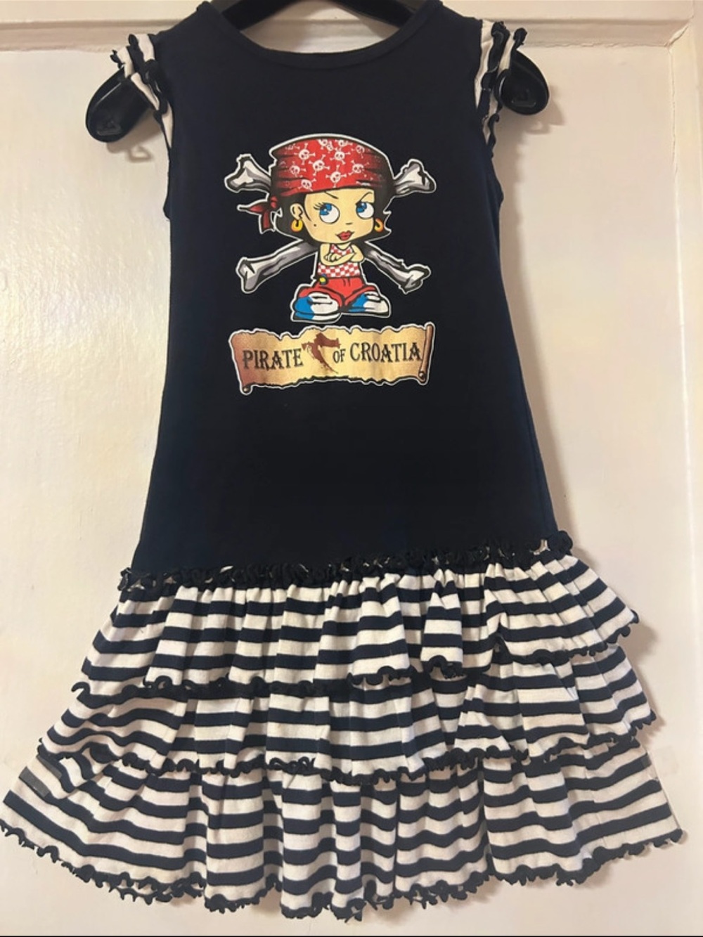 Navy Pirate Graphic Ruffle One-Piece for Kids